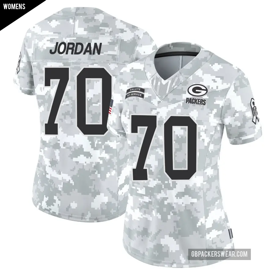 Women's Green Bay Packers ＃70 Michael Jordan Arctic Camo Limited 2024 Salute to Service Jersey