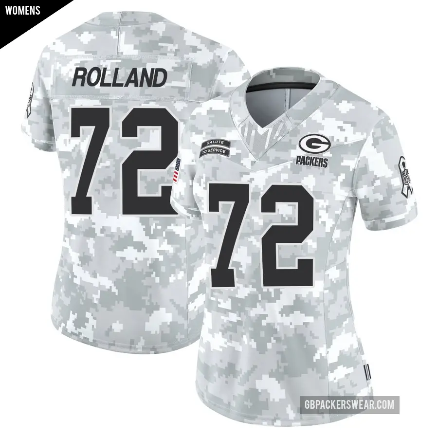 Women's Green Bay Packers ＃72 Spencer Rolland Arctic Camo Limited 2024 Salute to Service Jersey