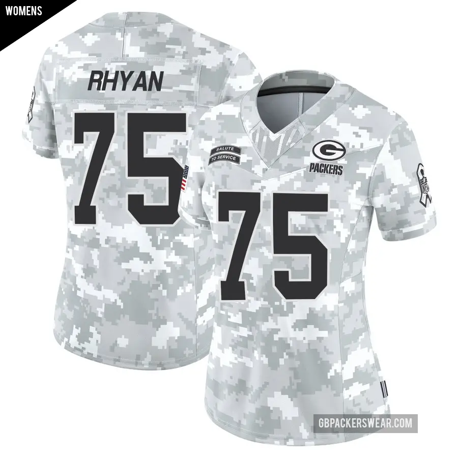 Women's Green Bay Packers ＃75 Sean Rhyan Arctic Camo Limited 2024 Salute to Service Jersey