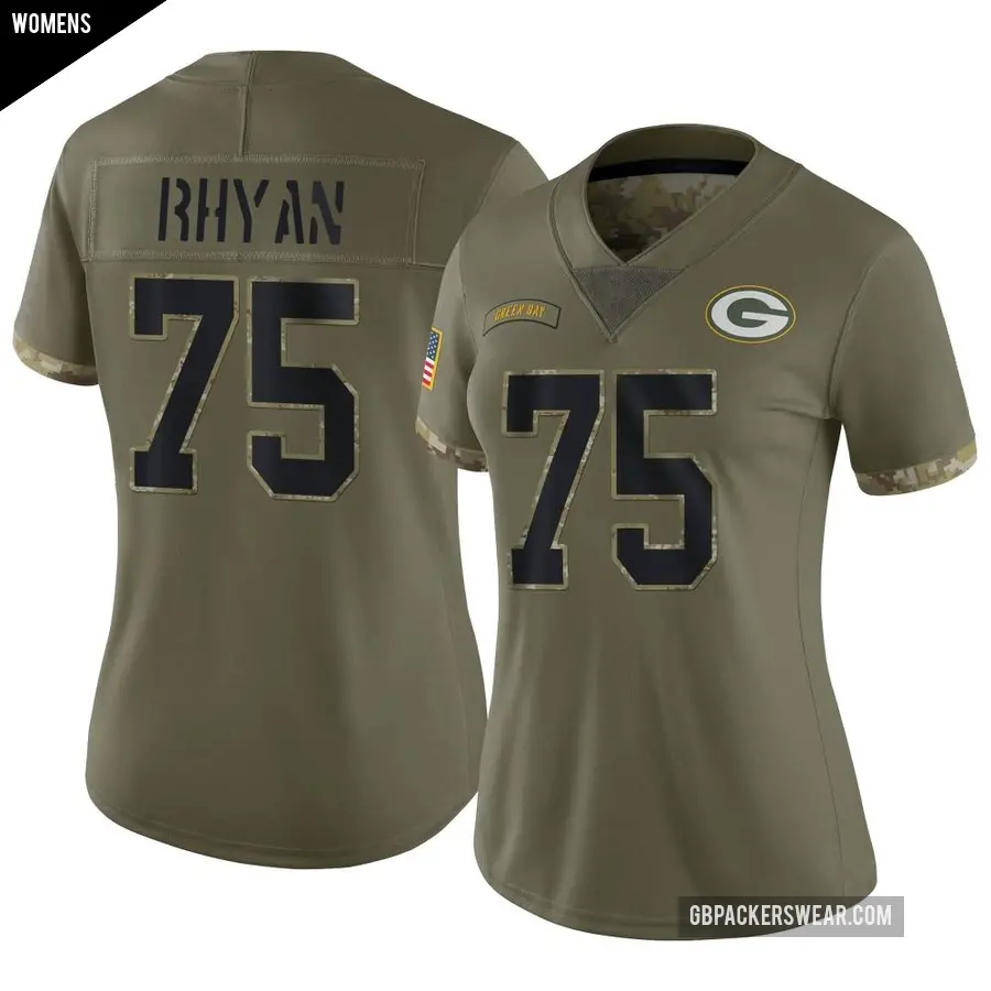 Women's Green Bay Packers ＃75 Sean Rhyan Olive Limited 2022 Salute To Service Jersey