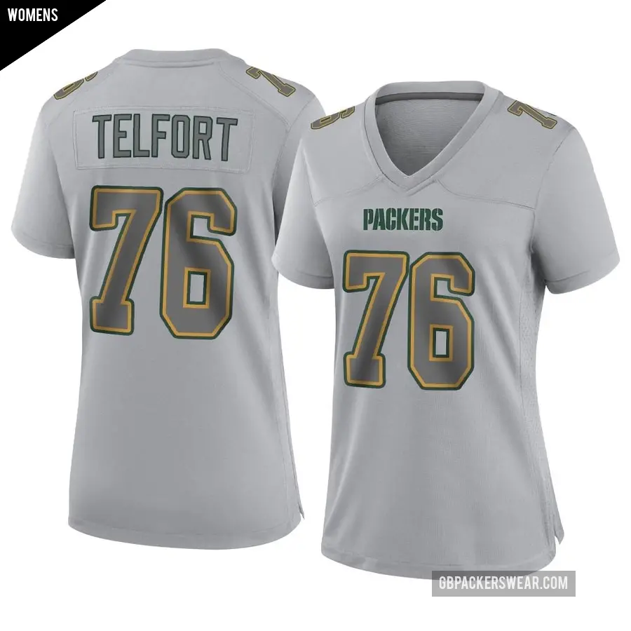 Women's Green Bay Packers ＃76 Kadeem Telfort Gray Game Atmosphere Fashion Jersey