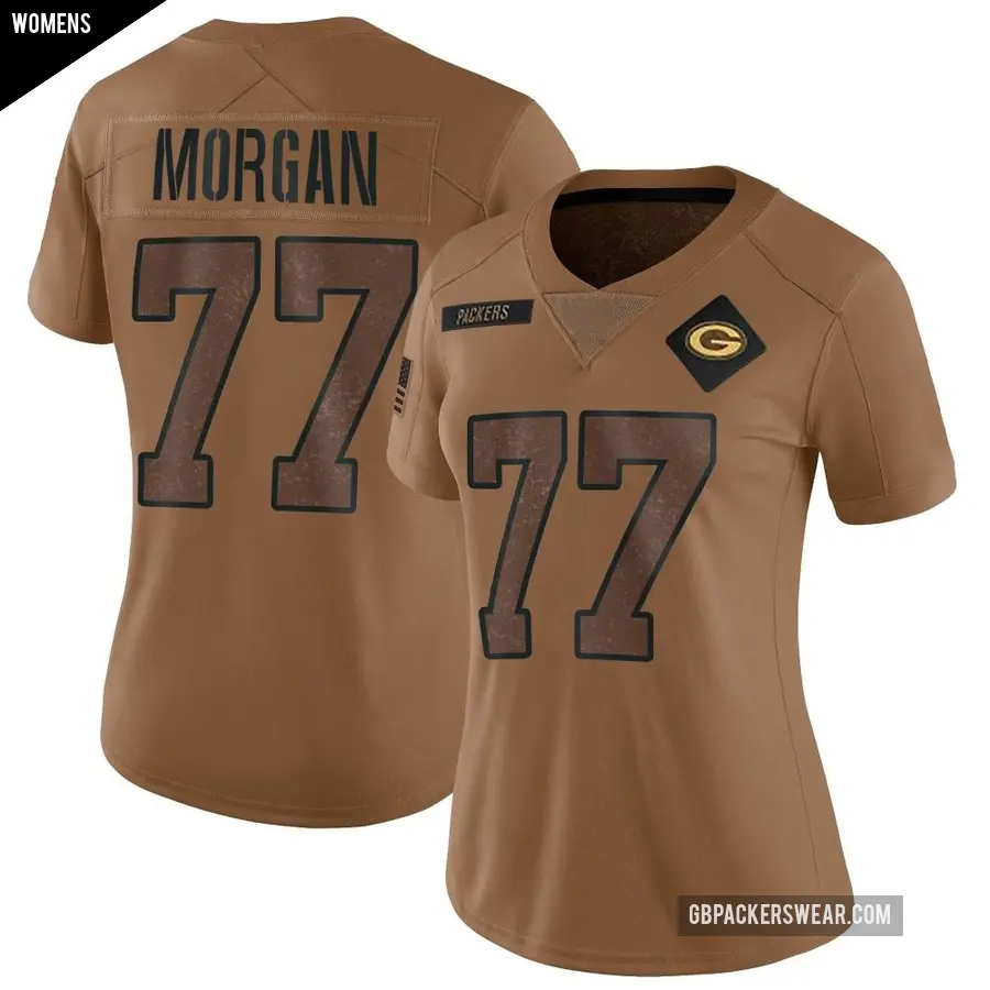 Women's Green Bay Packers ＃77 Jordan Morgan Brown Limited 2023 Salute To Service Jersey