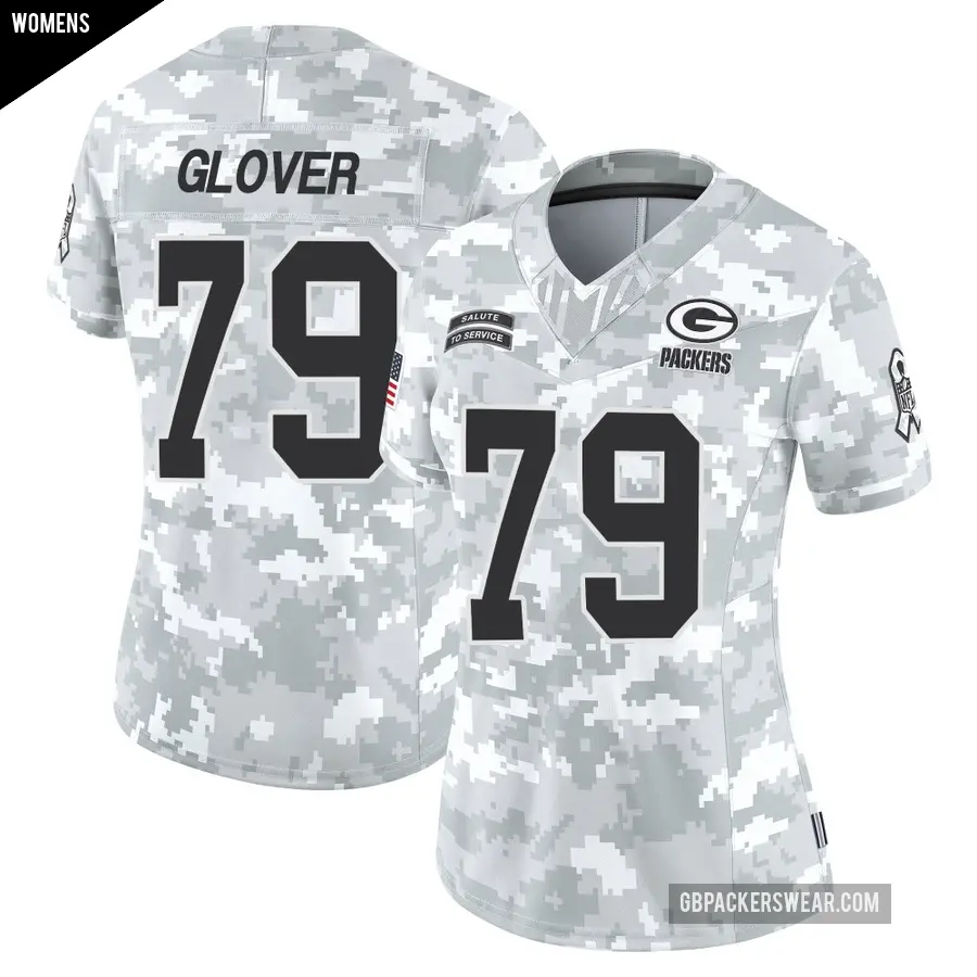 Women's Green Bay Packers ＃79 Travis Glover Arctic Camo Limited 2024 Salute to Service Jersey