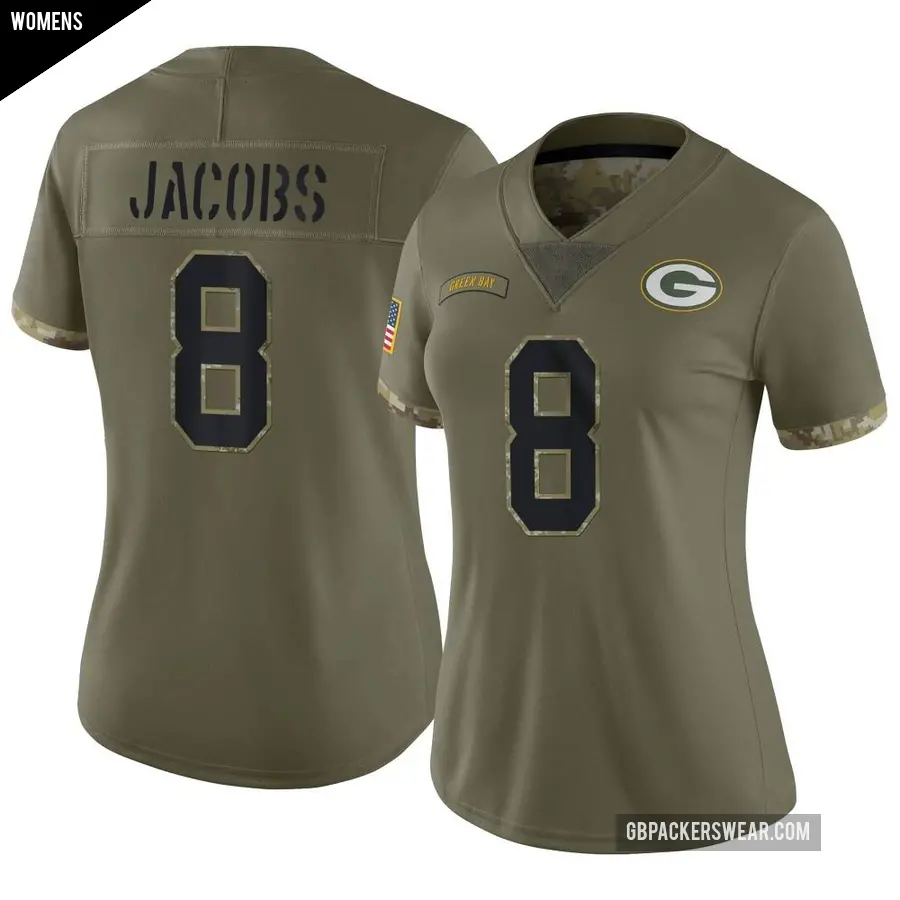 Women's Green Bay Packers ＃8 Josh Jacobs Olive Limited 2022 Salute To Service Jersey
