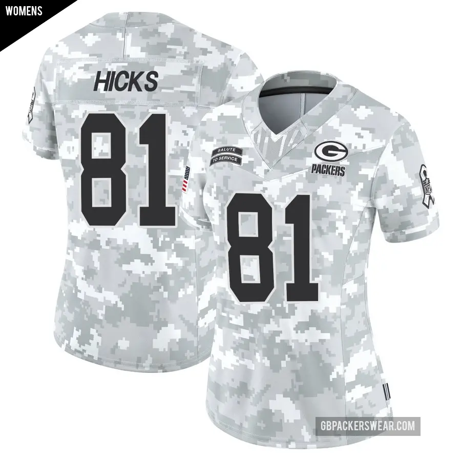 Women's Green Bay Packers ＃81 Julian Hicks Arctic Camo Limited 2024 Salute to Service Jersey