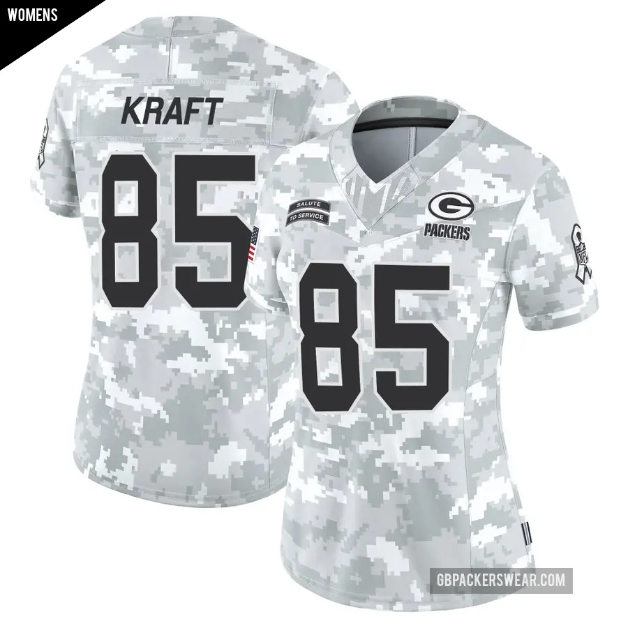 Women's Green Bay Packers ＃85 Tucker Kraft Arctic Camo Limited 2024 Salute to Service Jersey
