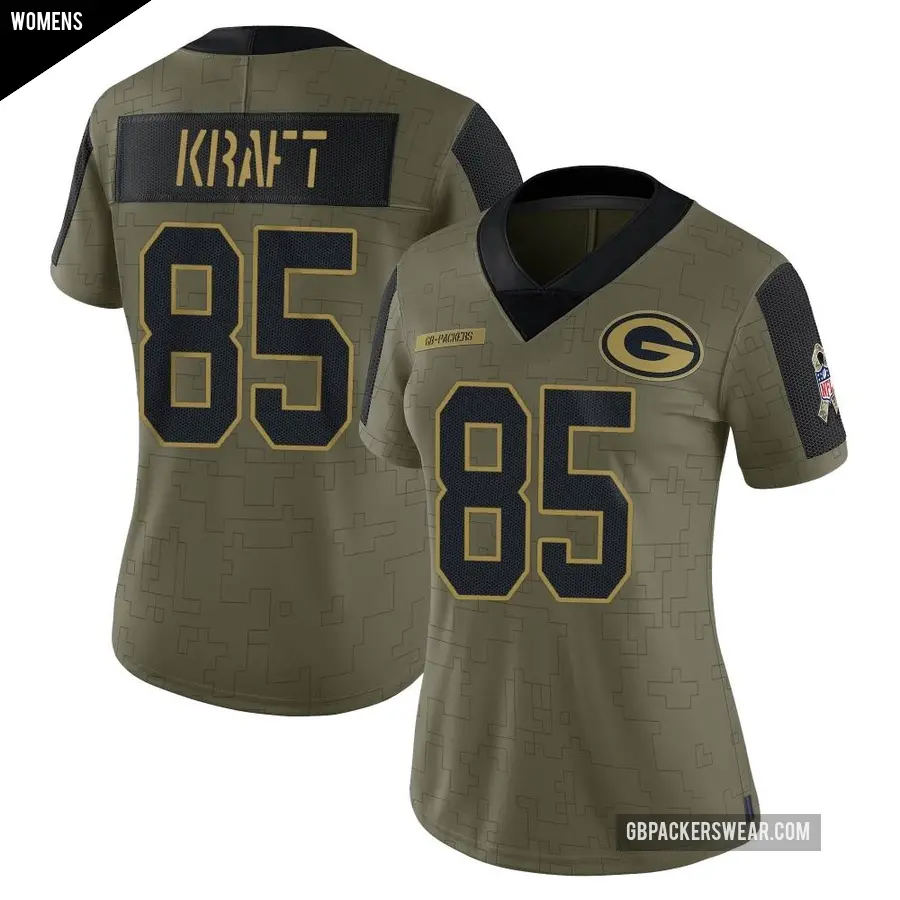 Women's Green Bay Packers ＃85 Tucker Kraft Olive Limited 2021 Salute To Service Jersey