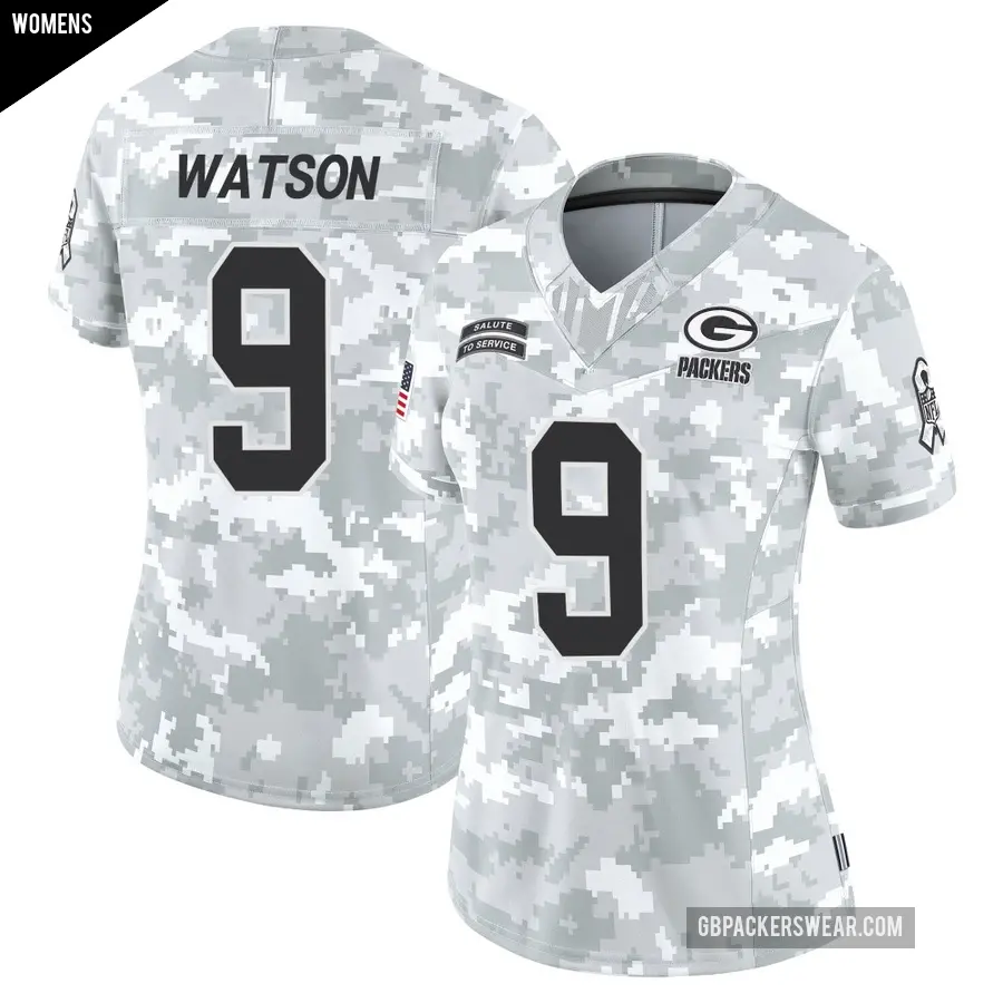 Women's Green Bay Packers ＃9 Christian Watson Arctic Camo Limited 2024 Salute to Service Jersey
