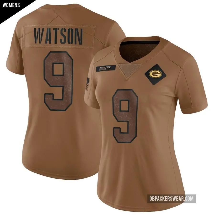 Women's Green Bay Packers ＃9 Christian Watson Brown Limited 2023 Salute To Service Jersey