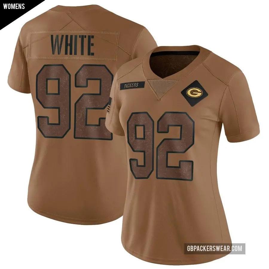 Women's Green Bay Packers ＃92 Reggie White Brown Limited 2023 Salute To Service Jersey