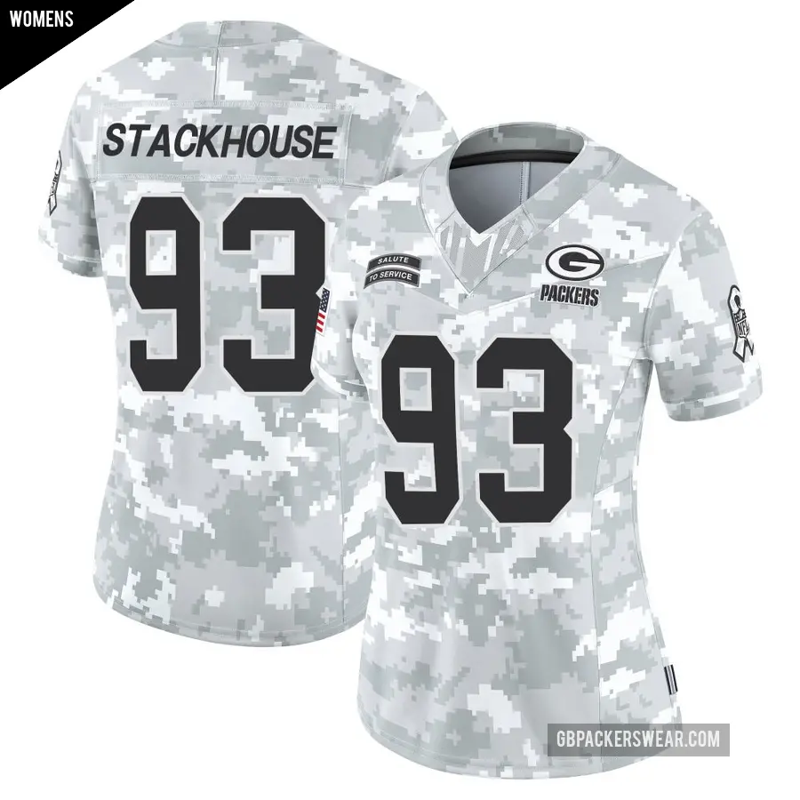 Women's Green Bay Packers ＃93 Nazir Stackhouse Arctic Camo Limited 2024 Salute to Service Jersey