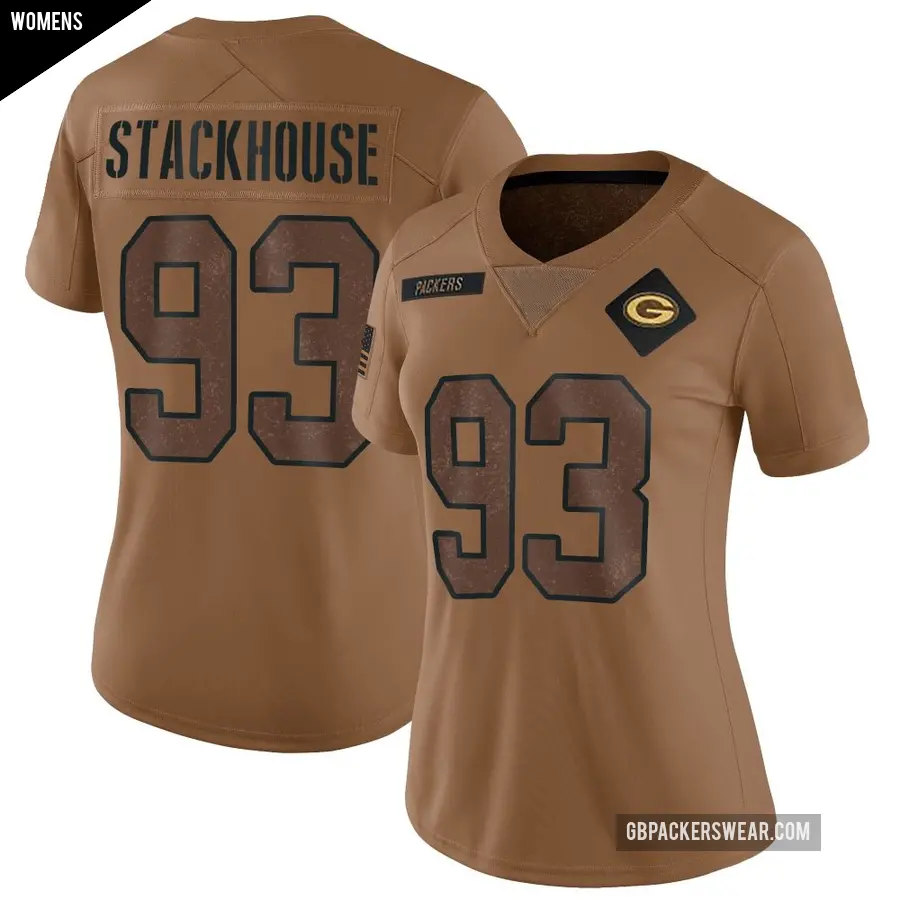 Women's Green Bay Packers ＃93 Nazir Stackhouse Brown Limited 2023 Salute To Service Jersey