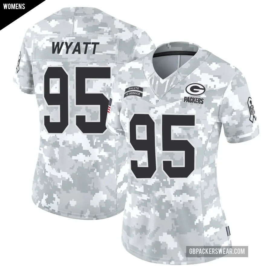 Women's Green Bay Packers ＃95 Devonte Wyatt Arctic Camo Limited 2024 Salute to Service Jersey