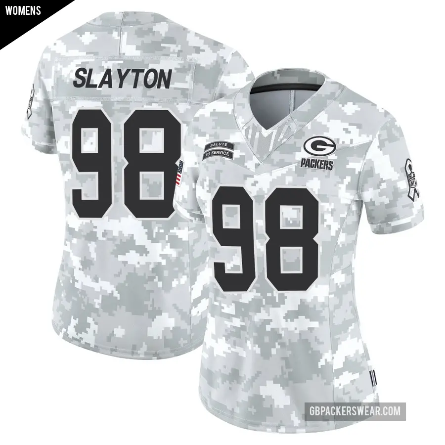 Women's Green Bay Packers ＃98 Chris Slayton Arctic Camo Limited 2024 Salute to Service Jersey