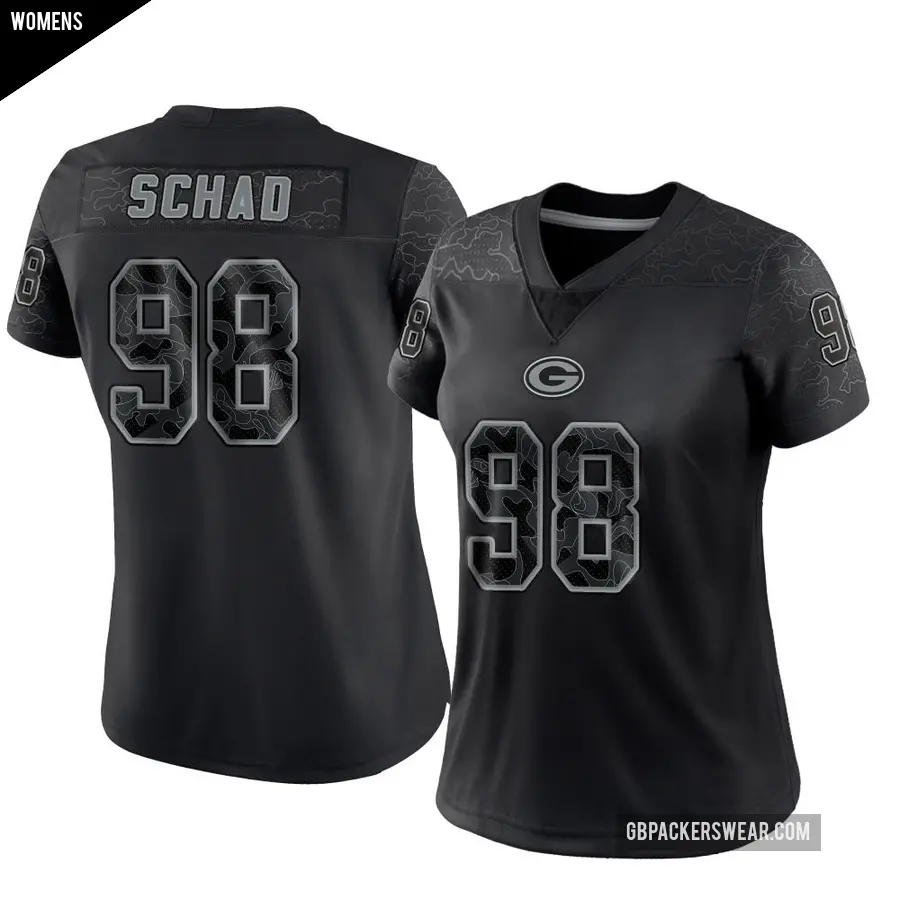 Women's Green Bay Packers ＃98 Keonte Schad Black Limited Reflective Jersey