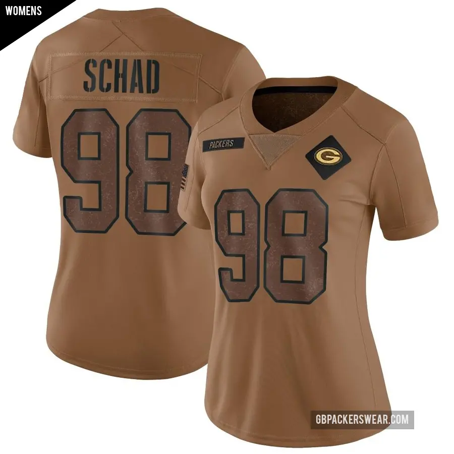 Women's Green Bay Packers ＃98 Keonte Schad Brown Limited 2023 Salute To Service Jersey