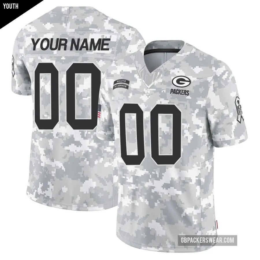 Youth Green Bay Packers ＃00 Custom Arctic Camo Limited 2024 Salute to Service Jersey