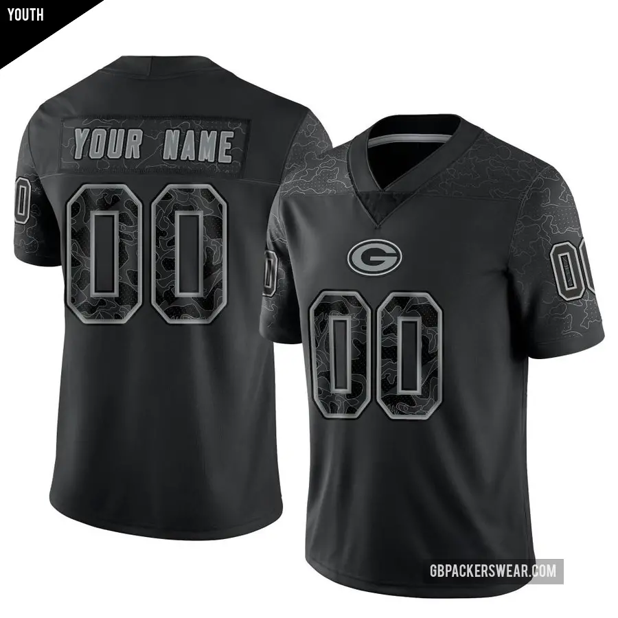Youth Green Bay Packers ＃00 Custom Black Limited Reflective Jersey