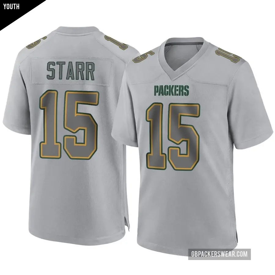 Youth Green Bay Packers ＃15 Bart Starr Gray Game Atmosphere Fashion Jersey