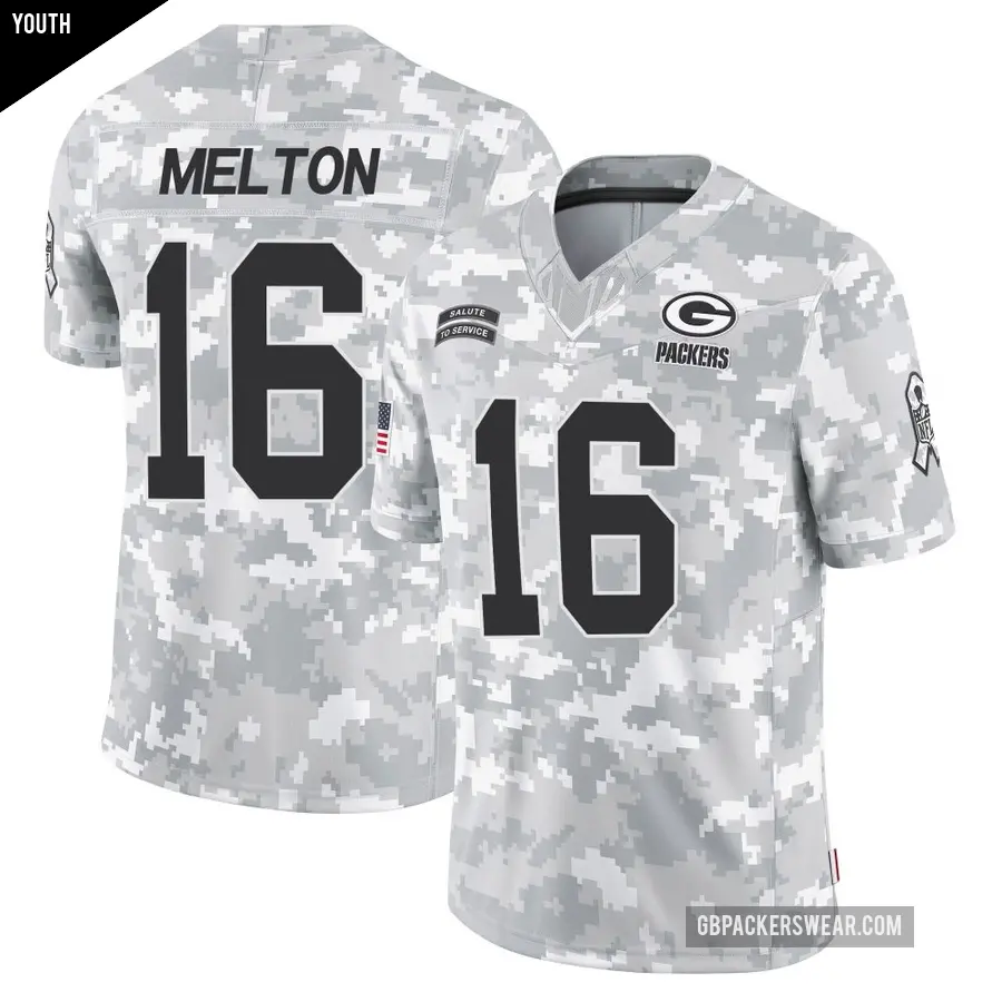 Youth Green Bay Packers ＃16 Bo Melton Arctic Camo Limited 2024 Salute to Service Jersey