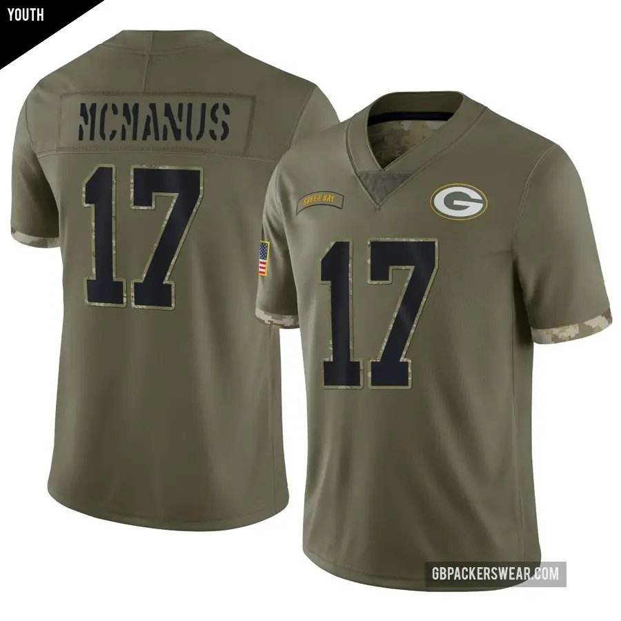 Youth Green Bay Packers ＃17 Brandon McManus Olive Limited 2022 Salute To Service Jersey