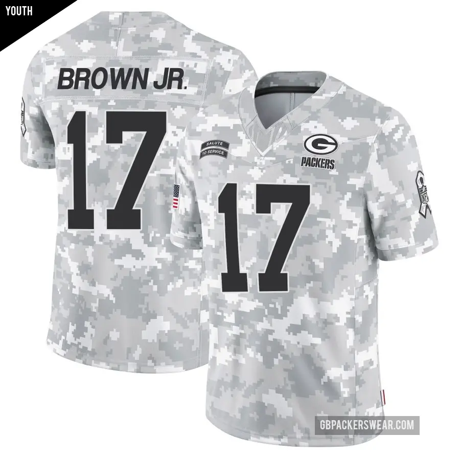 Youth Green Bay Packers ＃17 Sam Brown Jr. Arctic Camo Limited 2024 Salute to Service Jersey