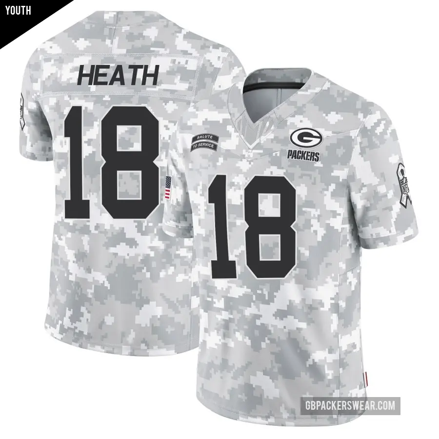 Youth Green Bay Packers ＃18 Malik Heath Arctic Camo Limited 2024 Salute to Service Jersey