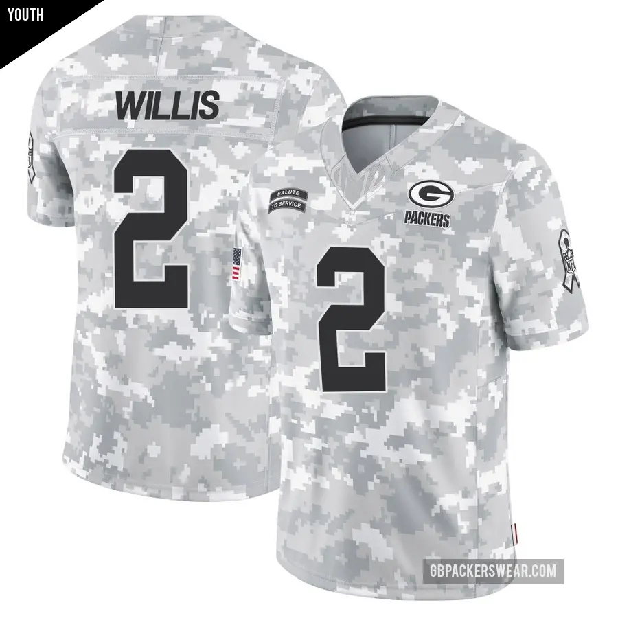 Youth Green Bay Packers ＃2 Malik Willis Arctic Camo Limited 2024 Salute to Service Jersey