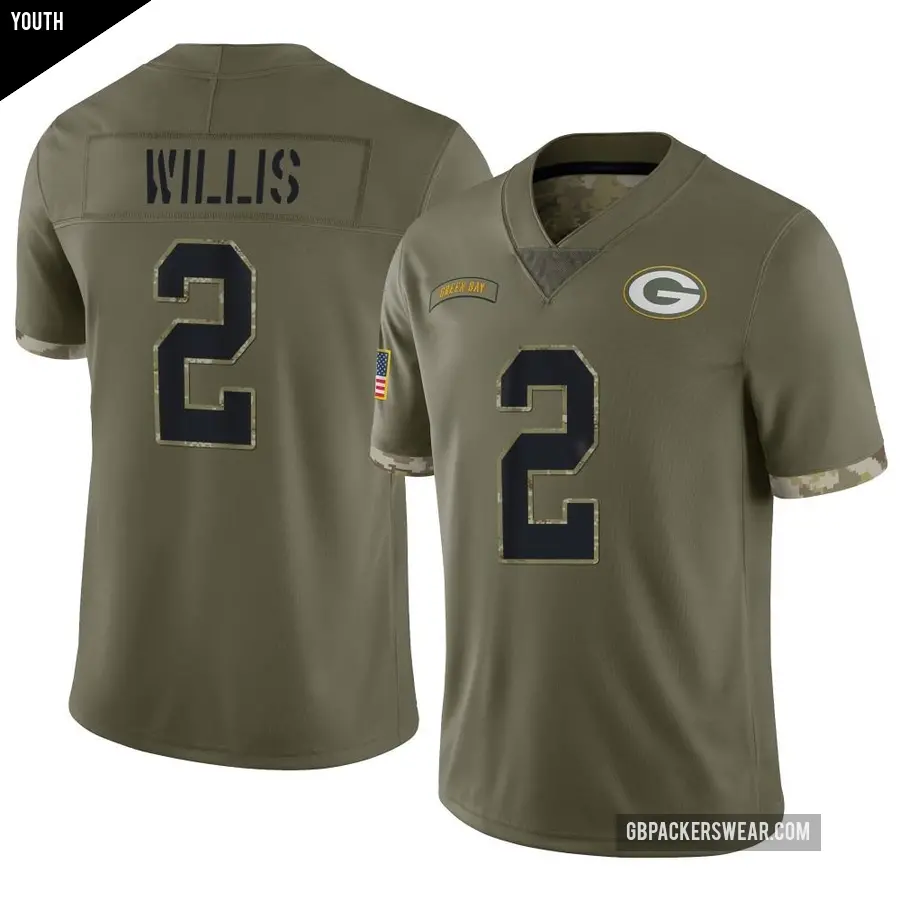 Youth Green Bay Packers ＃2 Malik Willis Olive Limited 2022 Salute To Service Jersey