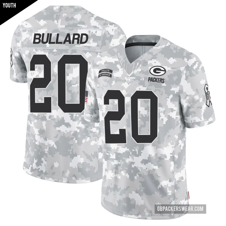 Youth Green Bay Packers ＃20 Javon Bullard Arctic Camo Limited 2024 Salute to Service Jersey