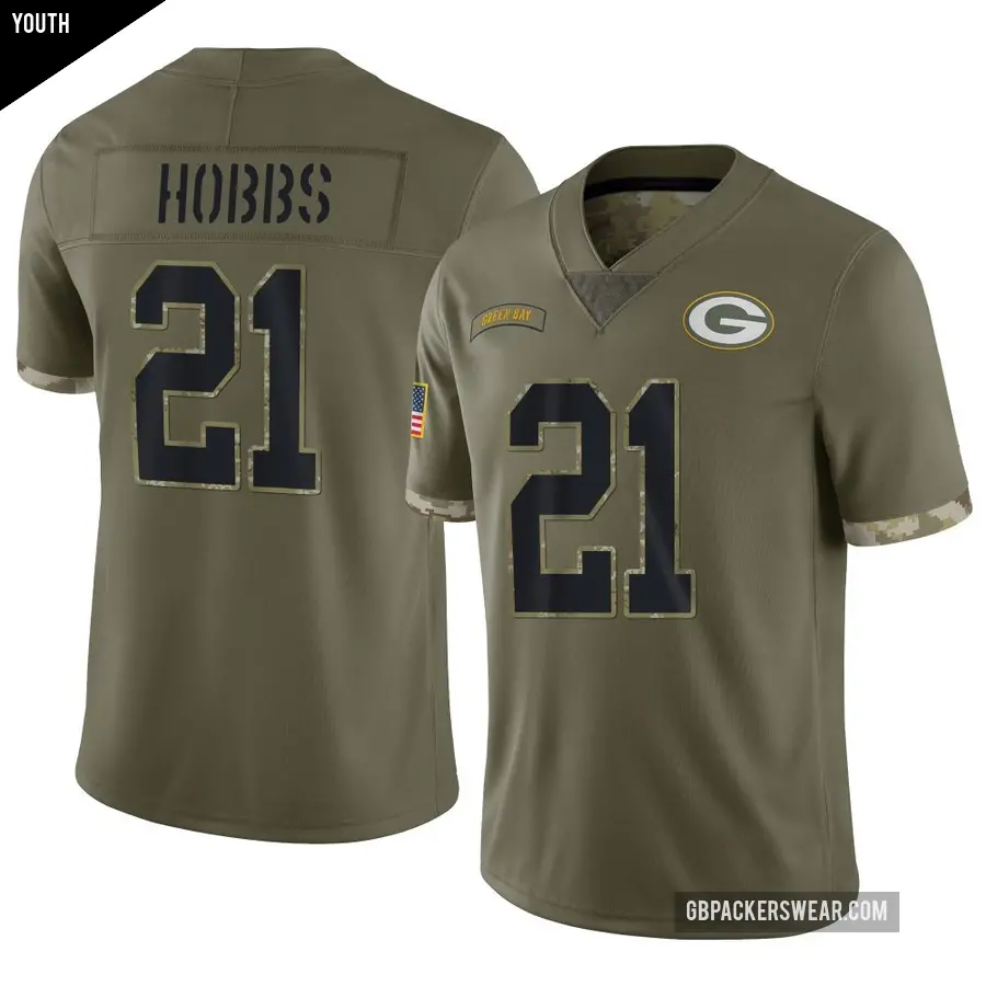 Youth Green Bay Packers ＃21 Nate Hobbs Olive Limited 2022 Salute To Service Jersey