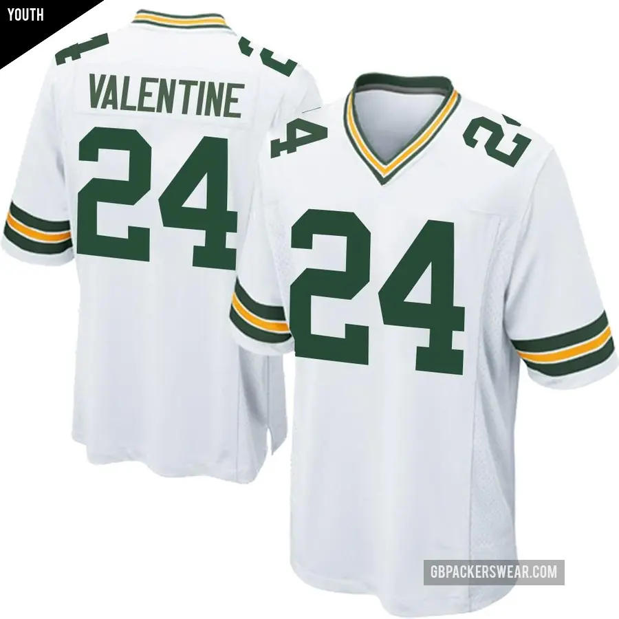 Youth Green Bay Packers ＃24 Carrington Valentine White Game Jersey