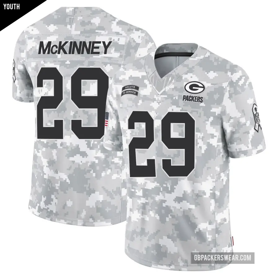 Youth Green Bay Packers ＃29 Xavier McKinney Arctic Camo Limited 2024 Salute to Service Jersey