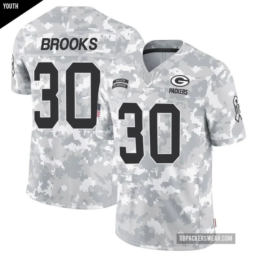 Youth Green Bay Packers ＃30 Chris Brooks Arctic Camo Limited 2024 Salute to Service Jersey
