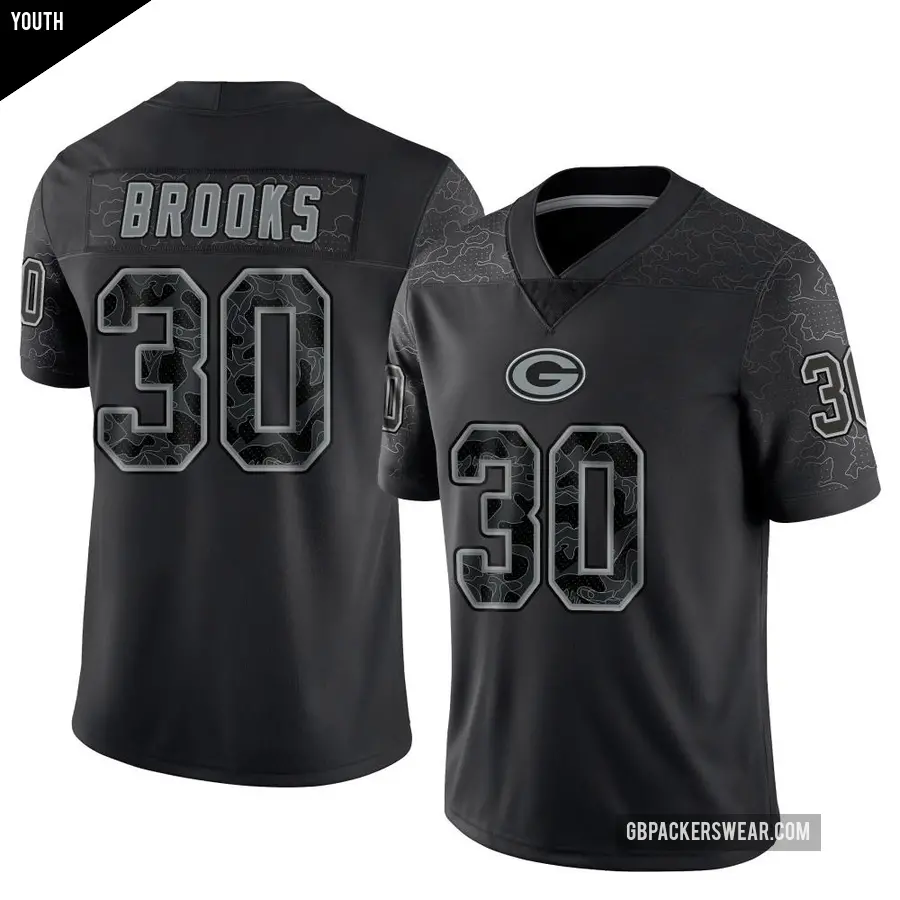 Youth Green Bay Packers ＃30 Chris Brooks Black Limited Reflective Jersey
