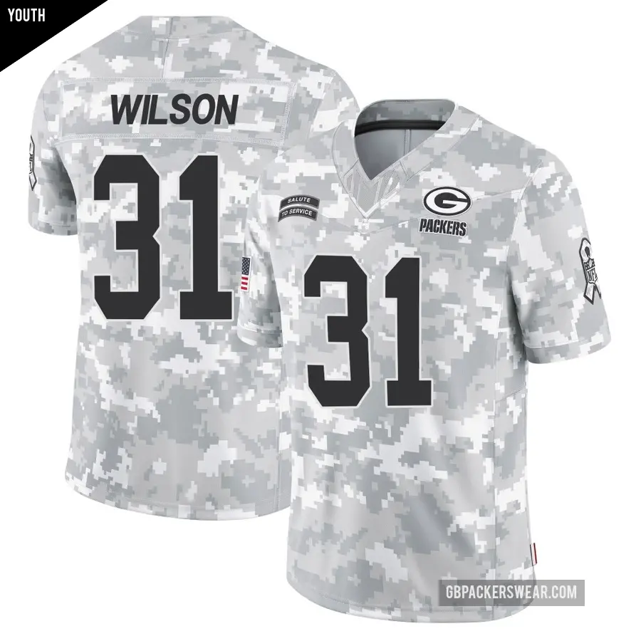 Youth Green Bay Packers ＃31 Emanuel Wilson Arctic Camo Limited 2024 Salute to Service Jersey