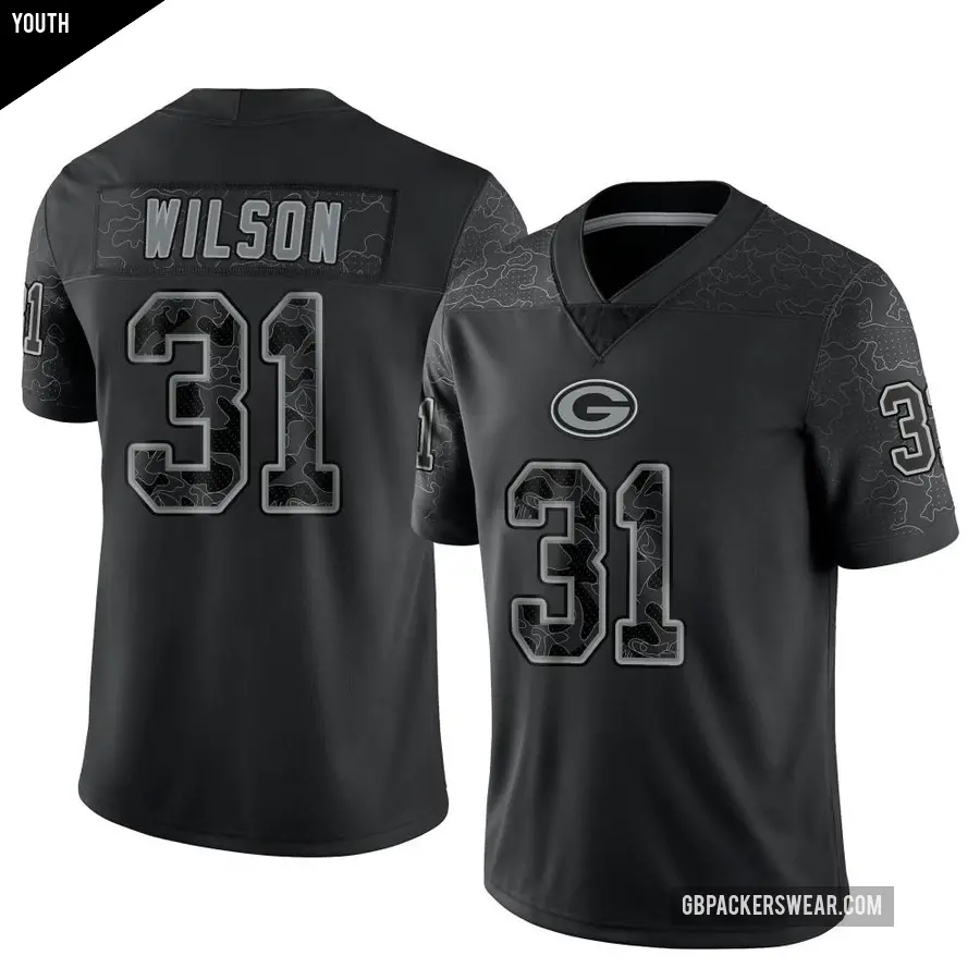 Youth Green Bay Packers ＃31 Emanuel Wilson Black Limited Reflective Jersey