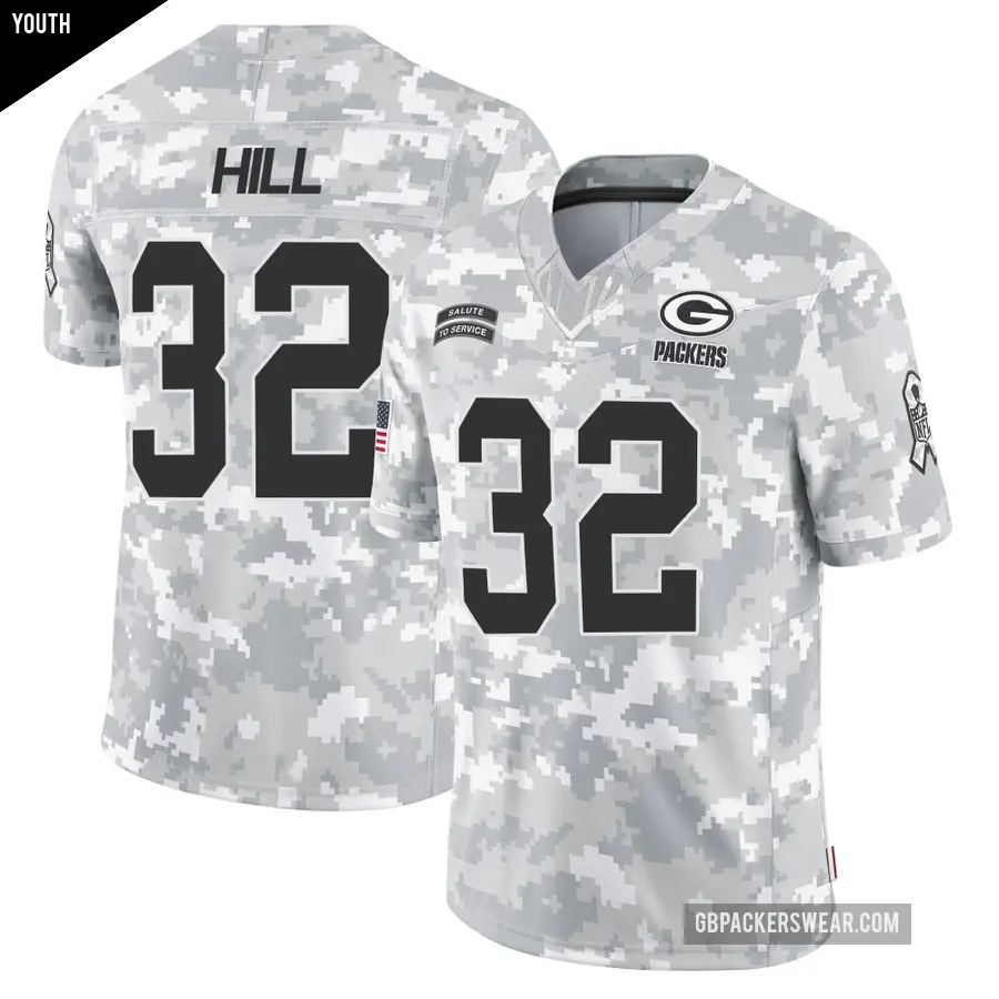 Youth Green Bay Packers ＃32 Kylin Hill Arctic Camo Limited 2024 Salute to Service Jersey