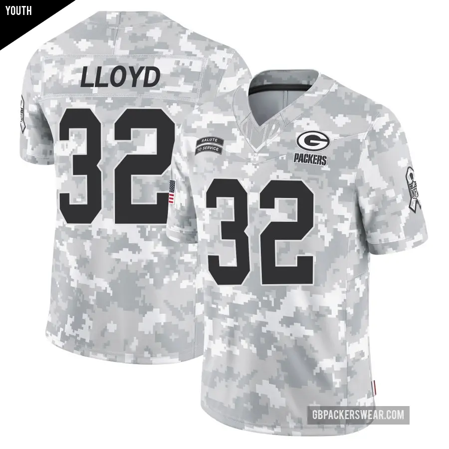 Youth Green Bay Packers ＃32 MarShawn Lloyd Arctic Camo Limited 2024 Salute to Service Jersey