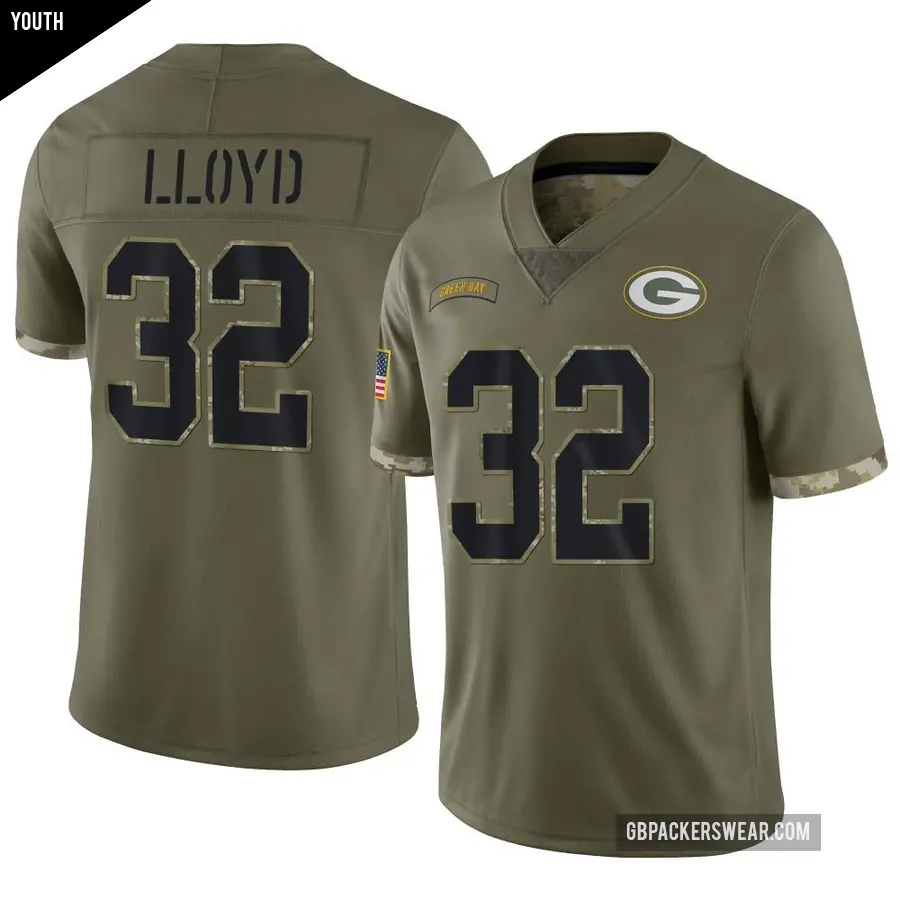 Youth Green Bay Packers ＃32 MarShawn Lloyd Olive Limited 2022 Salute To Service Jersey