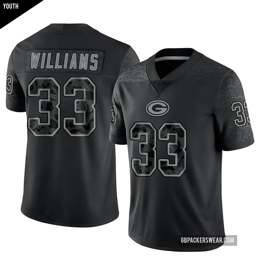 Youth Green Bay Packers ＃33 Evan Williams Black Limited Reflective Jersey