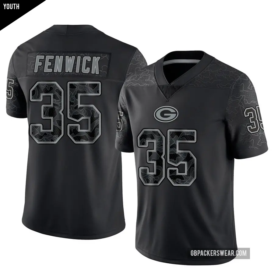 Youth Green Bay Packers ＃35 Deshaun Fenwick Black Limited Reflective Jersey