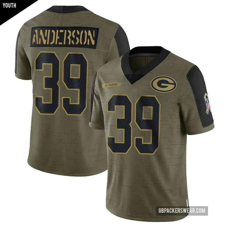 Youth Green Bay Packers ＃39 Zayne Anderson Olive Limited 2021 Salute To Service Jersey