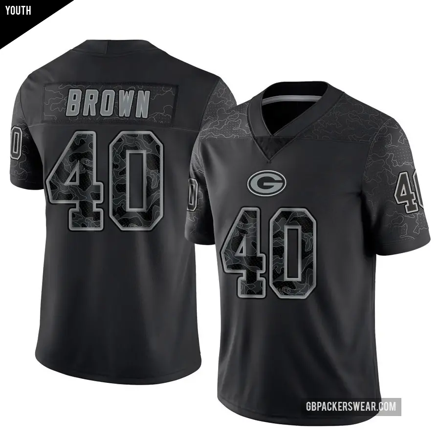 Youth Green Bay Packers ＃40 Omar Brown Black Limited Reflective Jersey