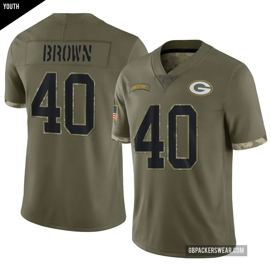Youth Green Bay Packers ＃40 Omar Brown Olive Limited 2022 Salute To Service Jersey
