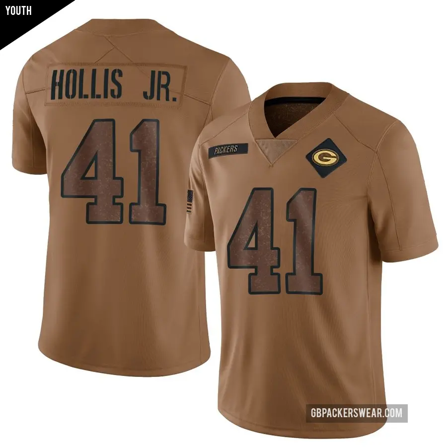 Youth Green Bay Packers ＃41 Garnett Hollis Jr. Brown Limited 2023 Salute To Service Jersey