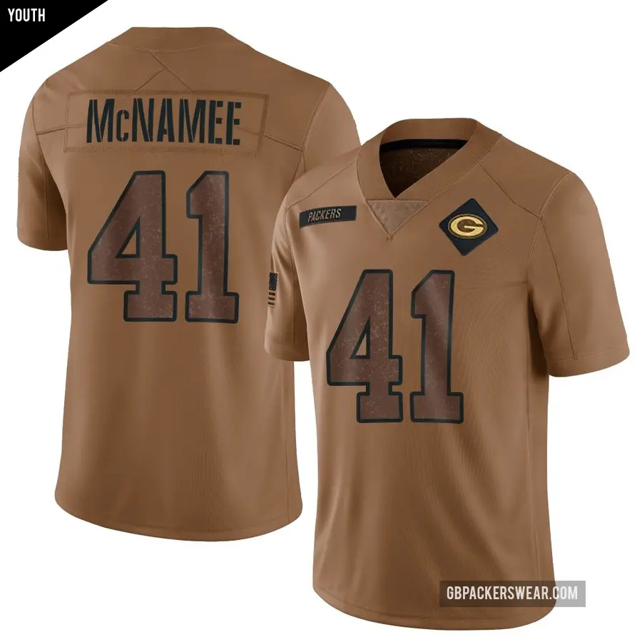 Youth Green Bay Packers ＃41 Mark McNamee Brown Limited 2023 Salute To Service Jersey