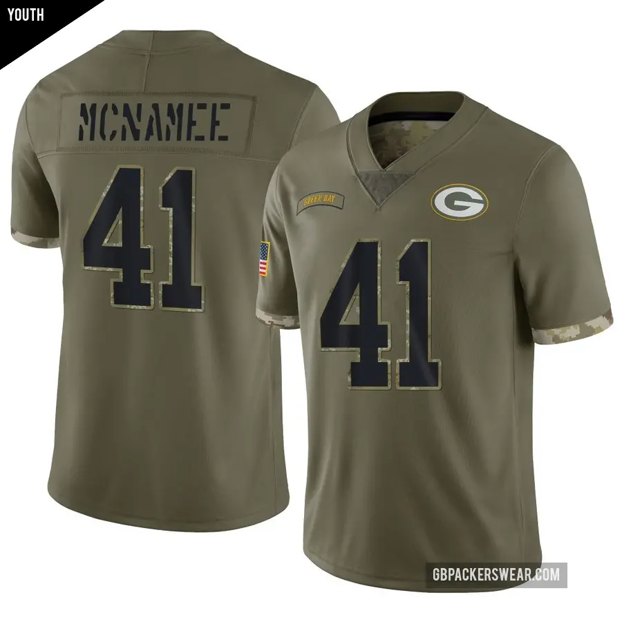 Youth Green Bay Packers ＃41 Mark McNamee Olive Limited 2022 Salute To Service Jersey