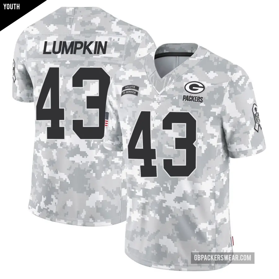 Youth Green Bay Packers ＃43 Johnny Lumpkin Arctic Camo Limited 2024 Salute to Service Jersey