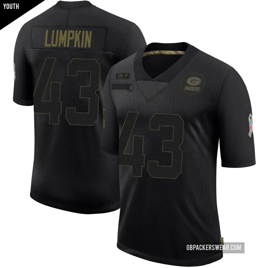 Youth Green Bay Packers ＃43 Johnny Lumpkin Black Limited 2020 Salute To Service Jersey